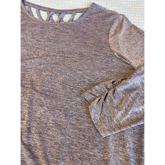 Apt. 9 Long Sleeve Cross Strap Low Back Smocked Waist Top XL Heathered Gray Pink - Picture 4 of 11